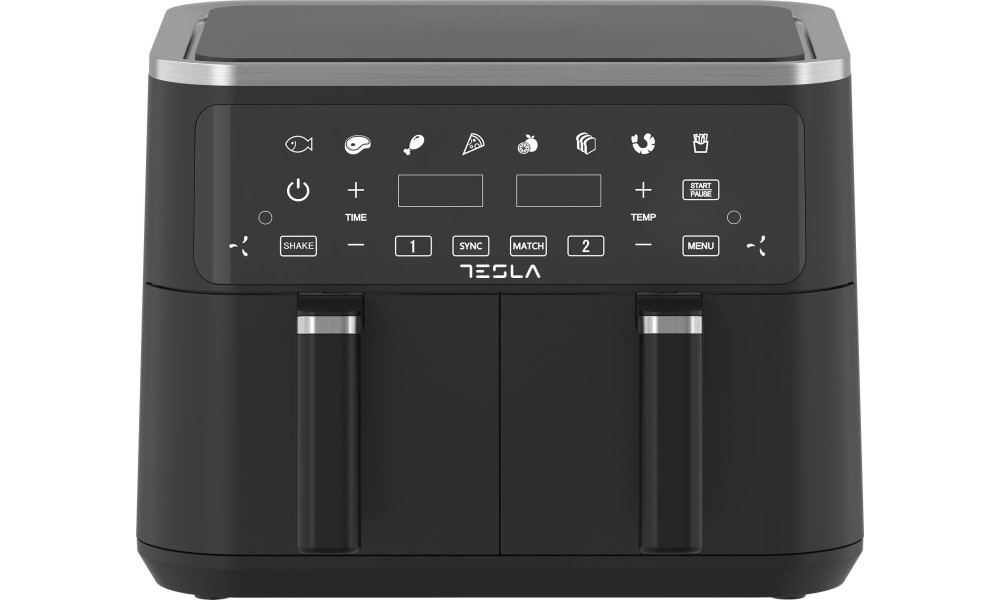 Friteuza aer cald Tesla AF900BSD, 9 L, 2400WPanou digital, cos dublu, 8 programe, Negru