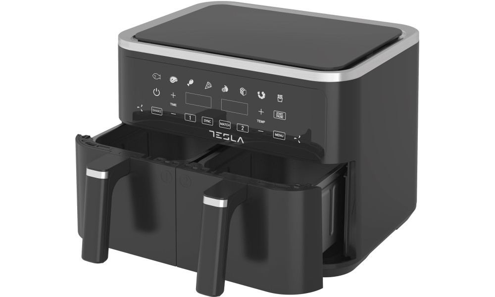 Friteuza aer cald Tesla AF900BSD, 9 L, 2400WPanou digital, cos dublu, 8 programe, Negru