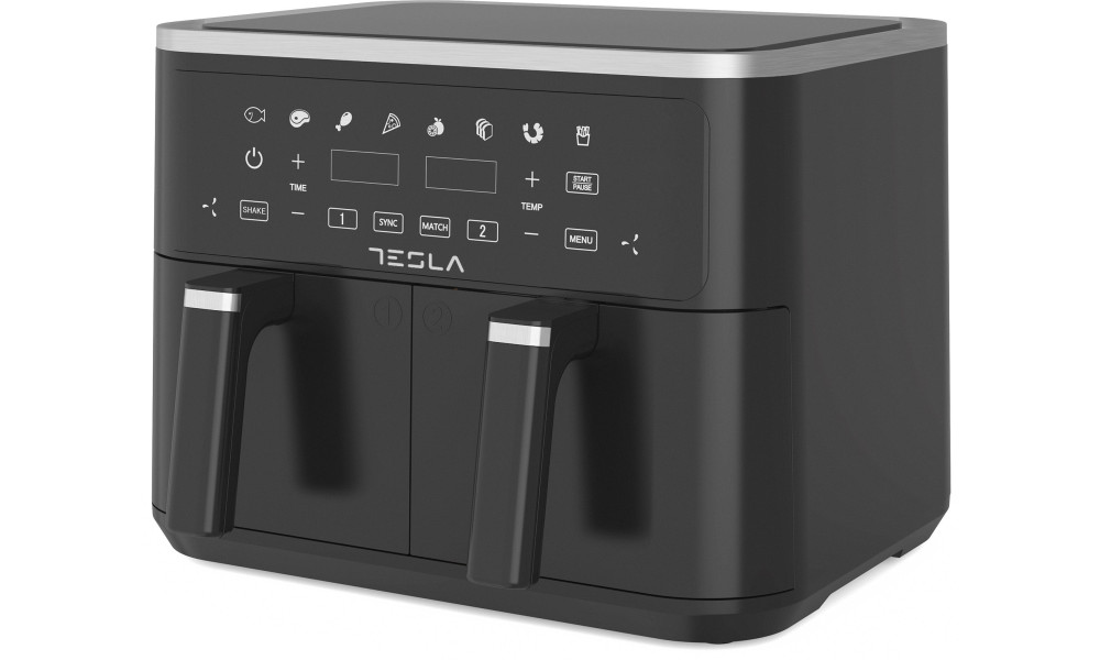 Friteuza aer cald Tesla AF900BSD, 9 L, 2400WPanou digital, cos dublu, 8 programe, Negru
