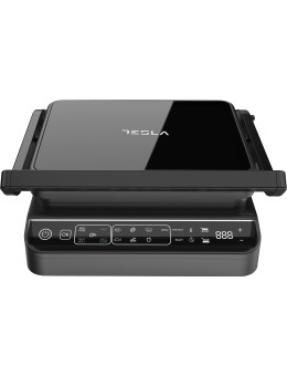 Gratar electric Tesla GR500BG, 2000 W, 10 programe LED, control digital, 30x23cm, negru/sticla