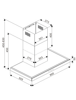 Hota decorativa Tesla DC900AXB, T-shape, 90cm1 motor DC 75W, 630m3/h, display LED, inox/sticla