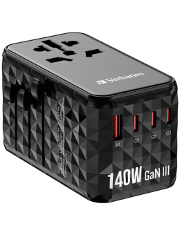 Adaptor universal Verbatim GaN III, Travel, 140W 2xUSBC,PD 3.1&QC 4+,1xUSBC, PD 3.0&1xUSBA, QC 3.0