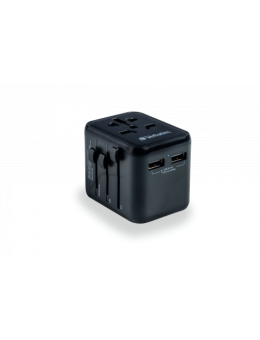 Adaptor universal Verbatim UTA-01, 2 x USB A Priza format EU,UK,USA/Japan,AUS + 2 x USB A