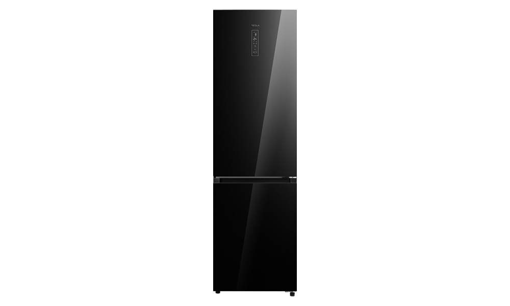 Combina frigorifica Tesla RC3800FMB, 378L, Clasa ETotal NO Frost, Display LED, H201cm, Sticla Neagra