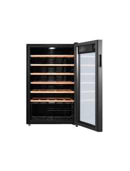 Vitrina vinuri Tesla RW092M, 93L, H84.5, Negru Control electronic, rafturi lemn, 34 sticle